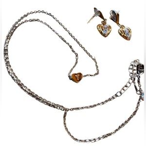 Gold toned heart T necklace & earrings